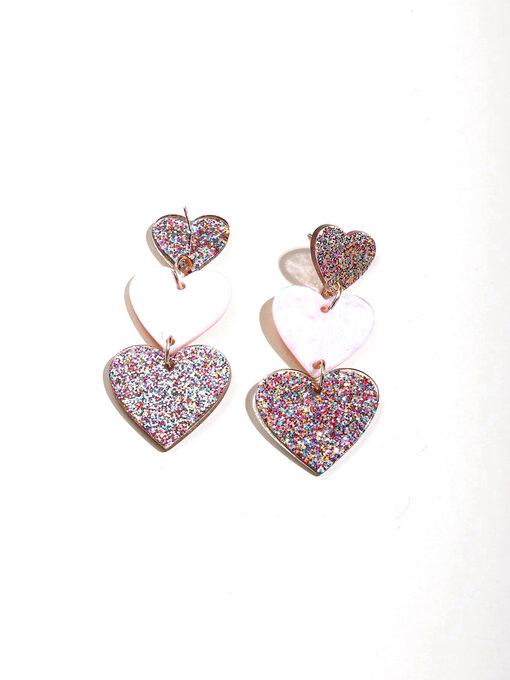 Σκουλαρίκια “Drop Hearts” 106-00076 Ρόζ
