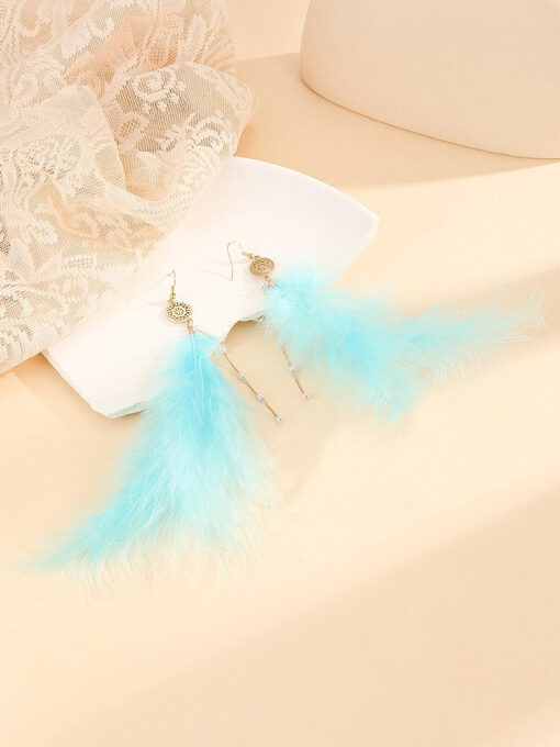 Σκουλαρίκια “Feather and Pearl” 106-00138 Μπλε ανοιχτό