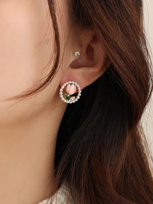 Σκουλαρίκια “Pink Roses” 106-00266 Ρόζ